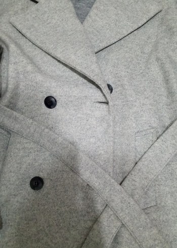 Gri çift düğmeli kadın kaban - Görsel 4