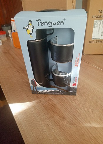 Penguen Siyah Paslanmaz Çelik Termos Seti - Görsel 2