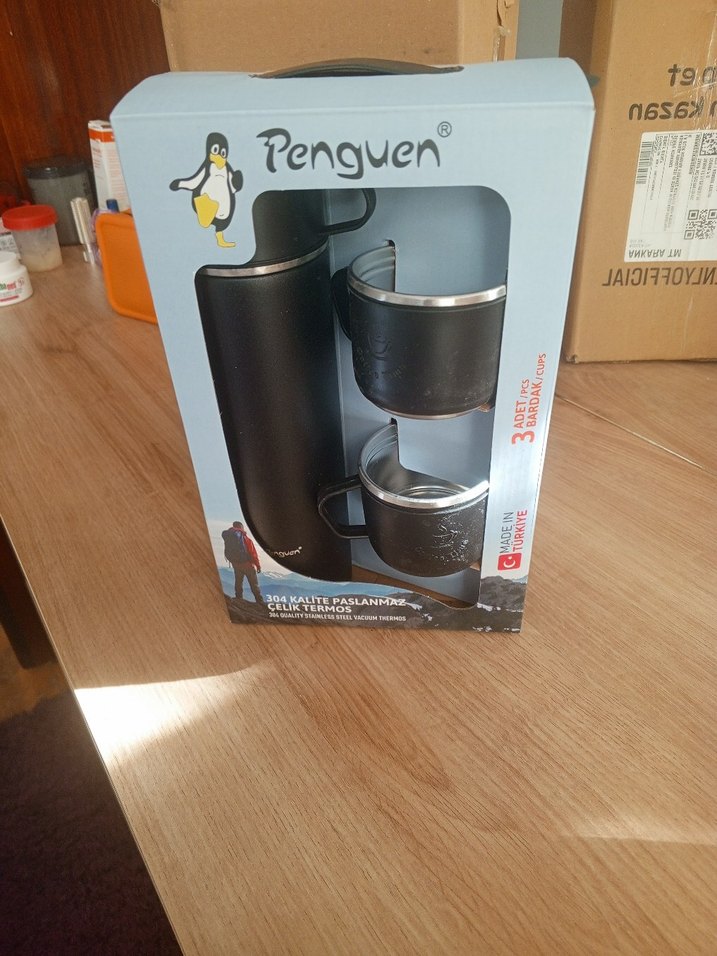 Penguen Siyah Paslanmaz Çelik Termos Seti - Görsel 2
