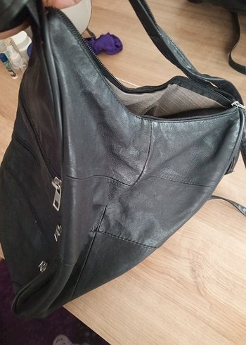 Siyah Deri Fermuarlı Biker Sırt Çantası - Görsel 11