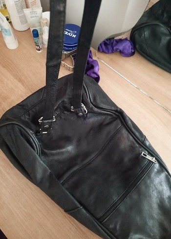 Siyah Deri Fermuarlı Biker Sırt Çantası - Görsel 2