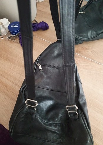 Siyah Deri Fermuarlı Biker Sırt Çantası - Görsel 5