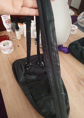 Siyah Deri Fermuarlı Biker Sırt Çantası - Görsel 7