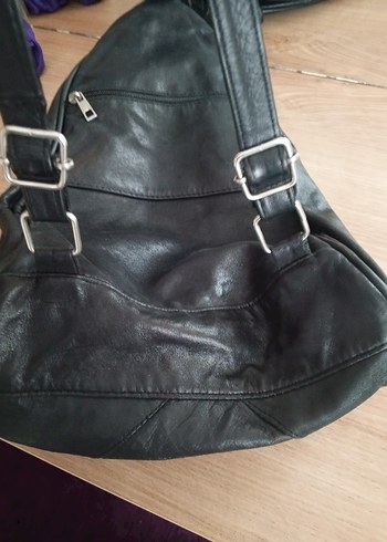 Siyah Deri Fermuarlı Biker Sırt Çantası - Görsel 6