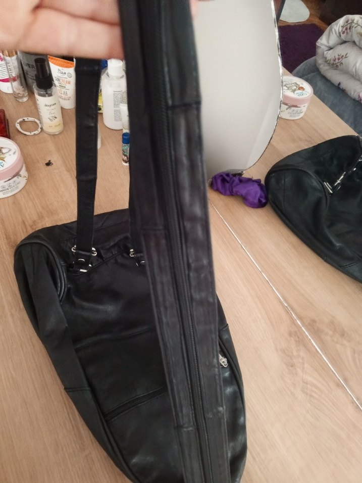 Siyah Deri Fermuarlı Biker Sırt Çantası - Görsel 3