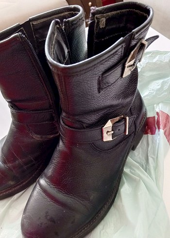 Kahverengi Deri Tokalı Biker bayan Bot - Görsel 8