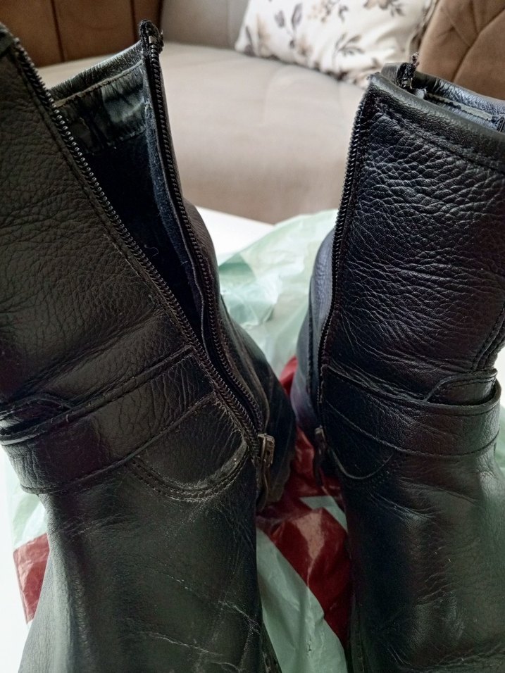 Kahverengi Deri Tokalı Biker bayan Bot - Görsel 4