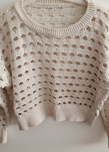 Bej Bohem Örgü Kadın Kazak - Görsel 6