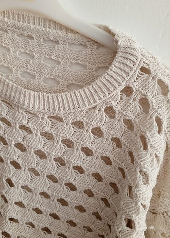 Bej Bohem Örgü Kadın Kazak - Görsel 3