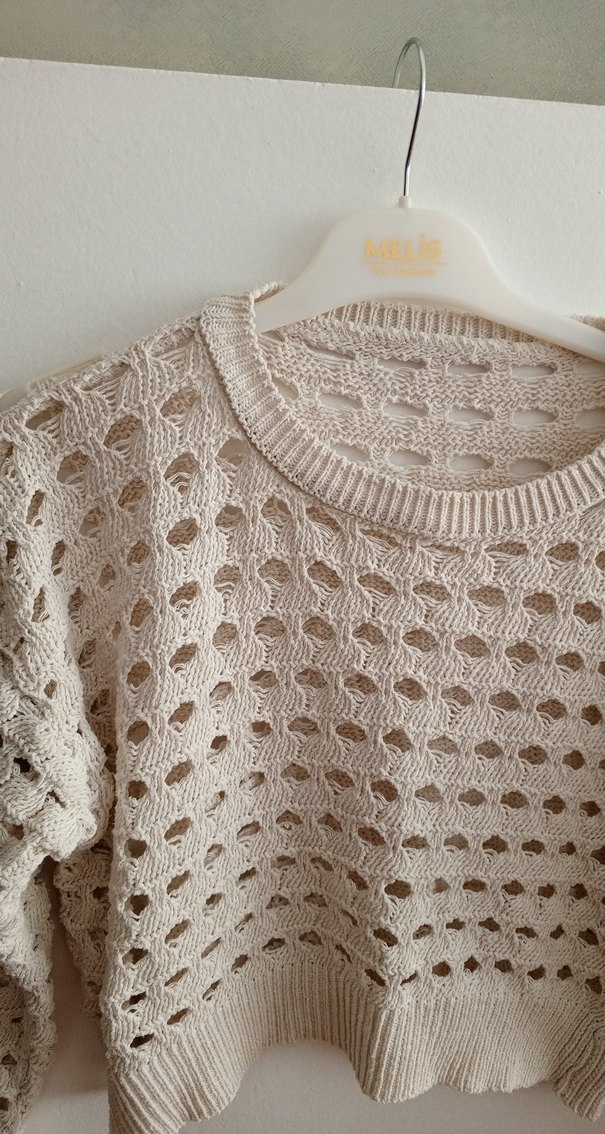 Bej Bohem Örgü Kadın Kazak - Görsel 2