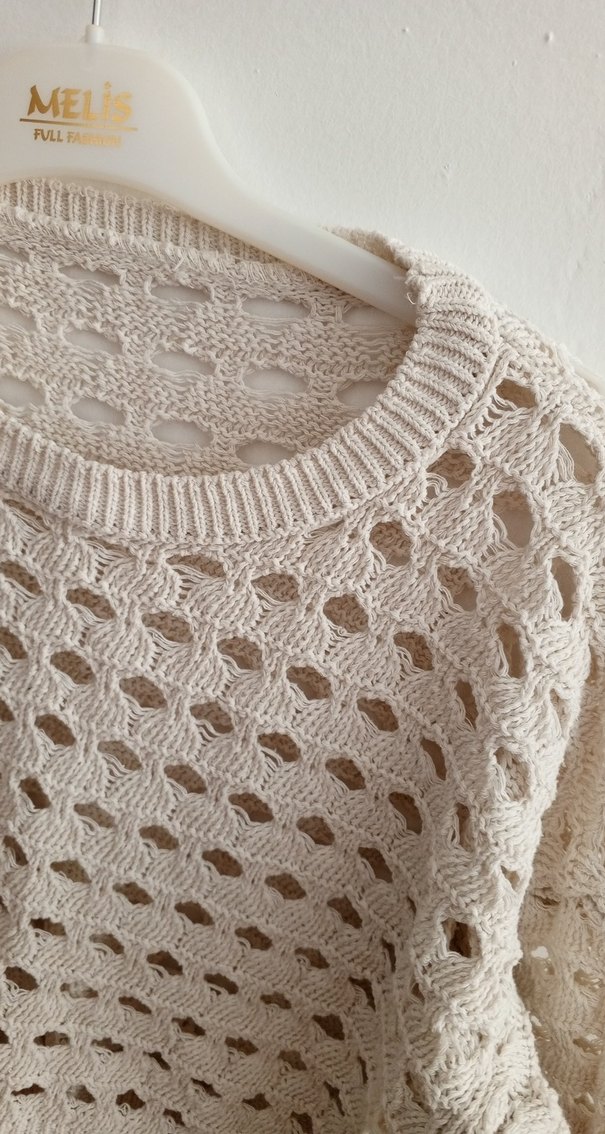 Bej Bohem Örgü Kadın Kazak - Görsel 3