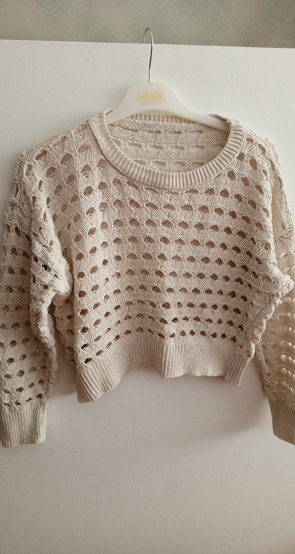 Bej Bohem Örgü Kadın Kazak - Görsel 4