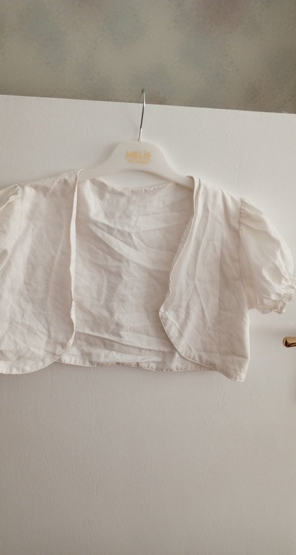 Kız Çocuk Keten Beyaz Bolero - Görsel 4