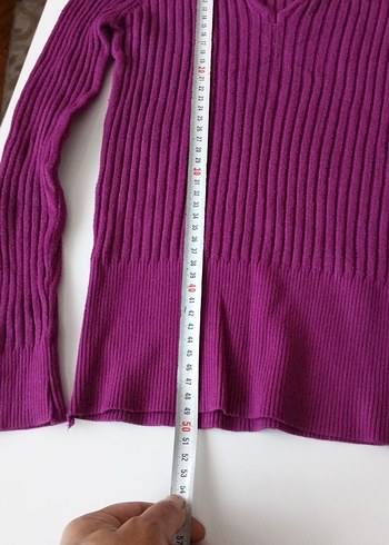 Mor V Yaka Fitilli Kadın Triko - Görsel 6