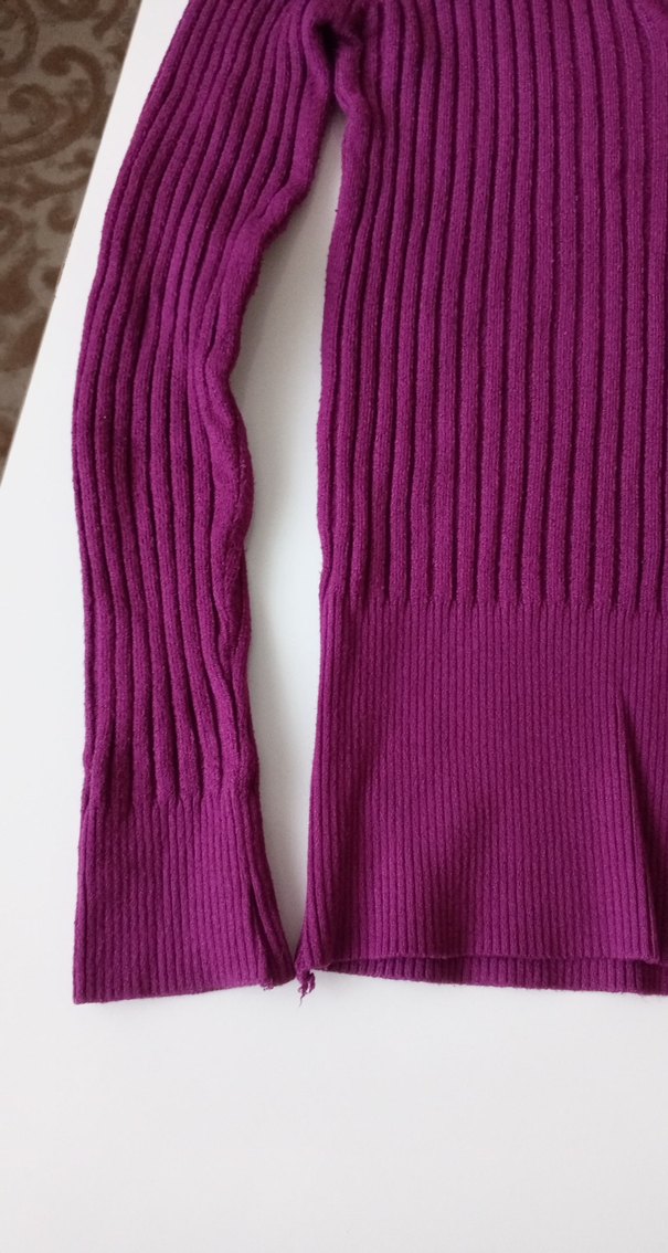 Mor V Yaka Fitilli Kadın Triko - Görsel 3