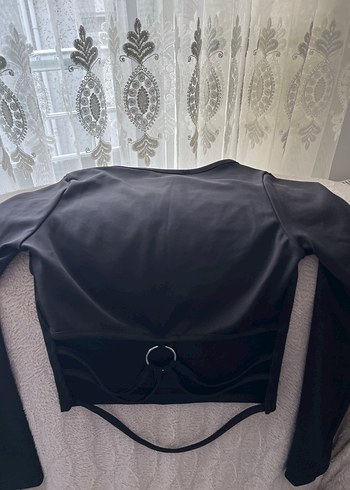 Siyah Kadın Uzun Kollu Crop Bluz - Görsel 2