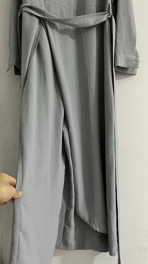 Gri Uzun Keten Elbise /tulum - Görsel 2