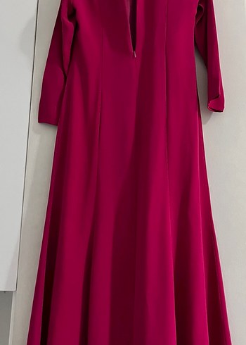 Pembe Uzun Kollu Saten Elbise - Görsel 2