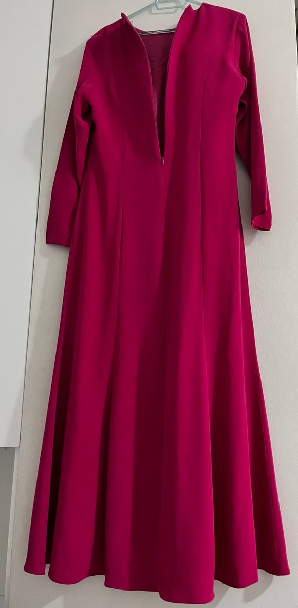 Pembe Uzun Kollu Saten Elbise - Görsel 2