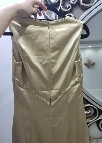 Bej Parlak V Yakalı Abiye Elbise - Görsel 5