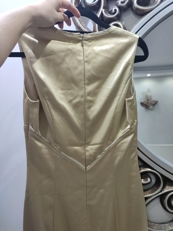 Bej Parlak V Yakalı Abiye Elbise - Görsel 5