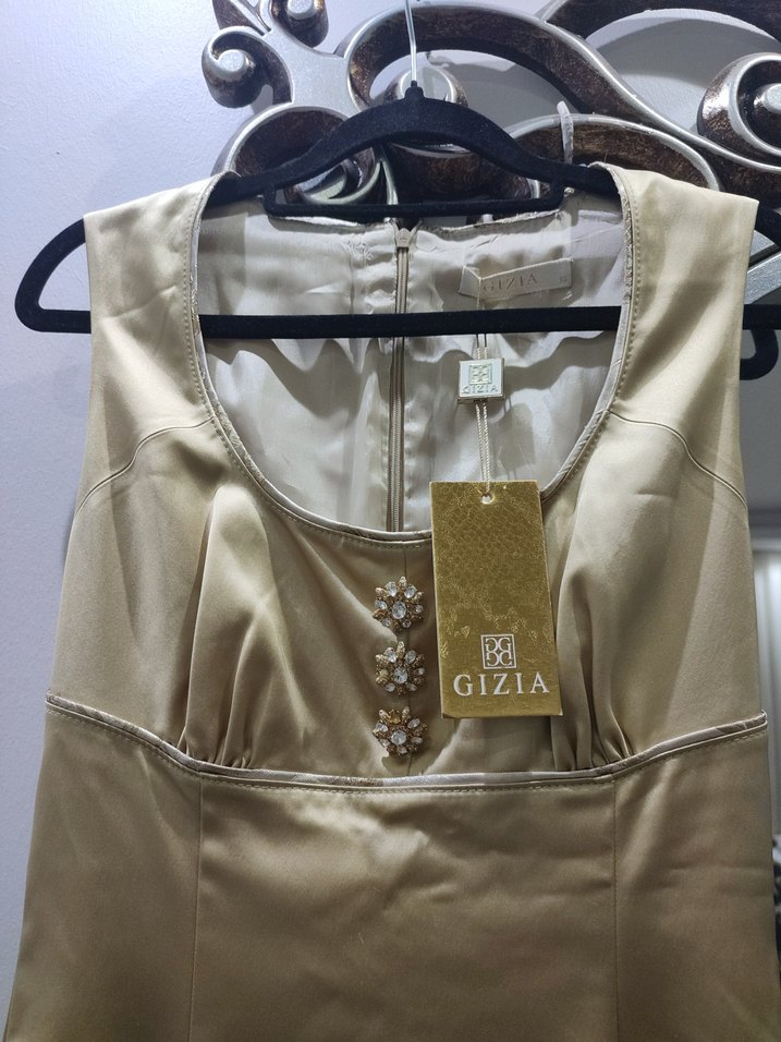 Bej Parlak V Yakalı Abiye Elbise - Görsel 3