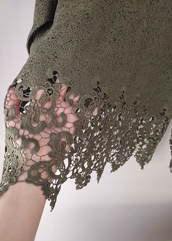 haki Dantel Detaylı Kadın Triko Kazak - Görsel 3