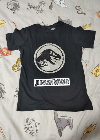 Jurassic World Erkek Siyah payetli Tişört - Görsel 2