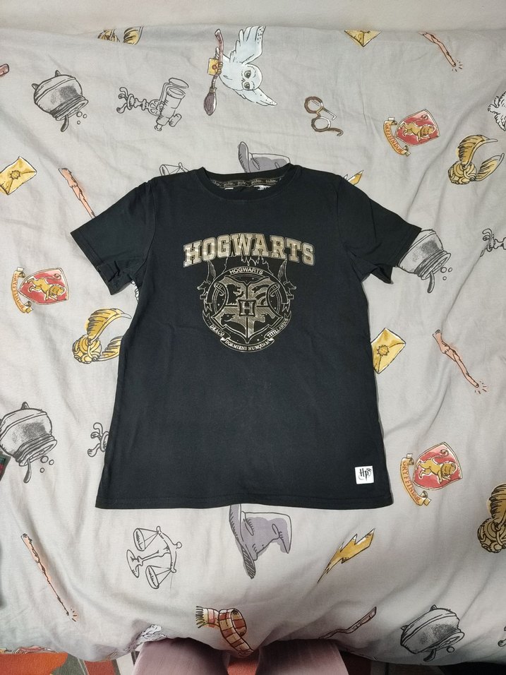 Siyah Hogwarts Baskılı Erkek Tişört - Görsel 3