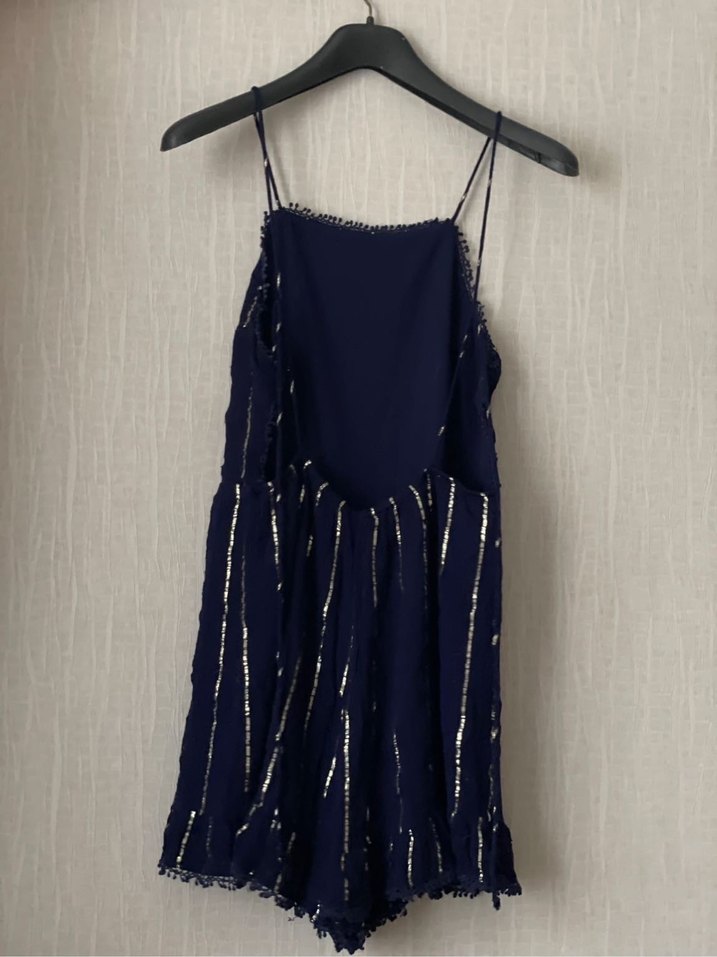 Koyu Lacivert Bağcıklı Kadın Mini Tulum - Görsel 2