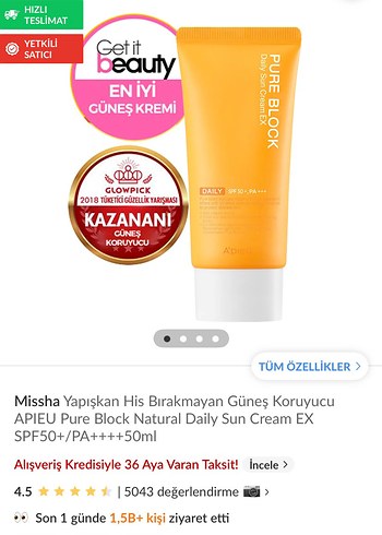 Missha Yapışkan His Bırakmayan SPF50+ Güneş Kremi 50ml