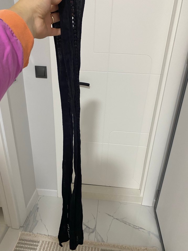 Siyah V Yaka Drapeli Midi Elbise - Görsel 5