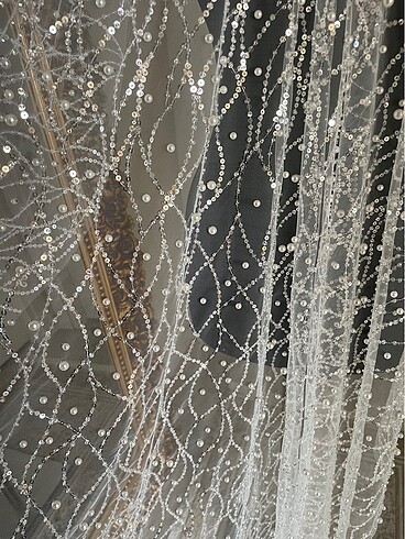 İnci ve pul işlemeli duvak - Görsel 5