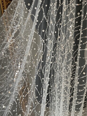 İnci ve pul işlemeli duvak - Görsel 6