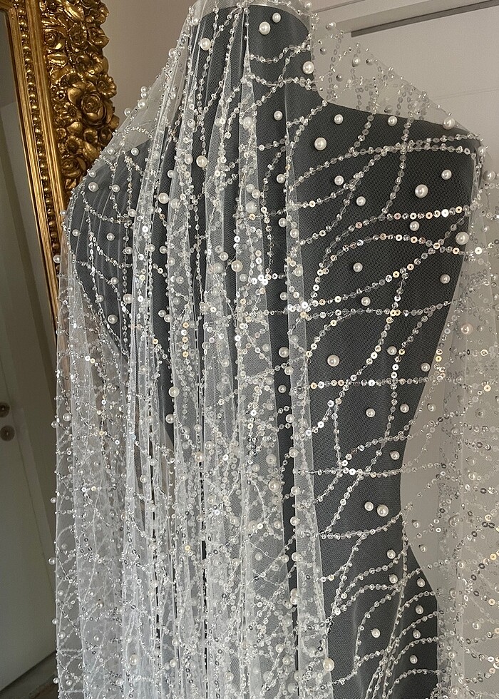 İnci ve pul işlemeli duvak - Görsel 3