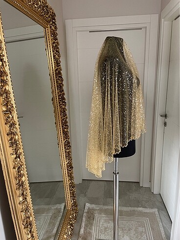 m Beden Gold simli pullu duvak avuç içi çiçek kına örtüsü