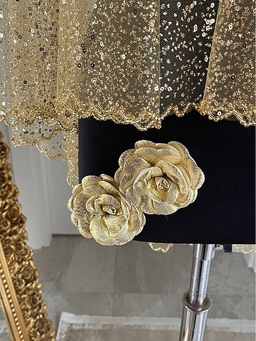 m Beden altın Renk Gold simli pullu duvak avuç içi çiçek kına örtüsü