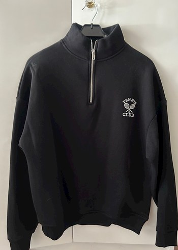 Fermuarlı Siyah Yüksek Yaka Sweatshirt