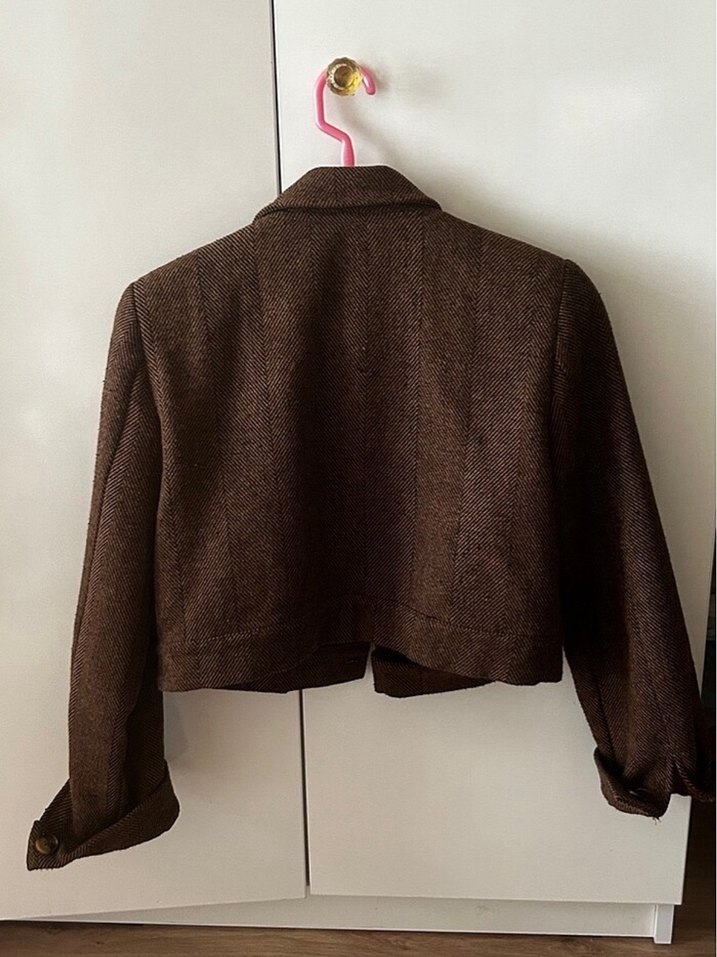 Düğmeli Kahverengi Kısa Kadın Blazer Ceket - Görsel 2