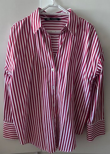 Kırmızı Çizgili Düğmeli Kadın Gömlek - Görsel 2