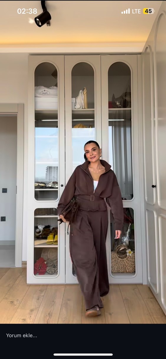 Kahverengi Kemerli Mini Kadın Takım - Görsel 2