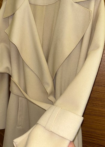 Bej Uzun Kollu Kadın Klasik Kaban - Görsel 2