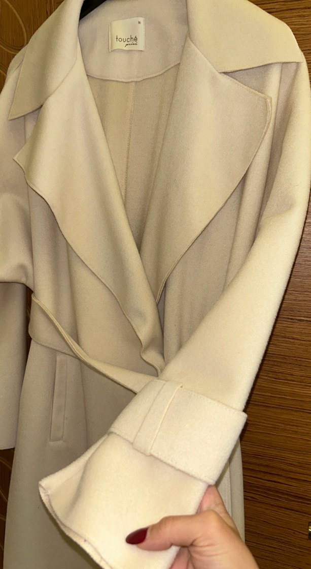 Bej Uzun Kollu Kadın Klasik Kaban - Görsel 2