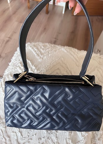 Lacivert nakışlı Deri Kadın Çanta - Görsel 4