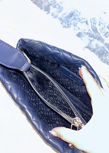 Lacivert nakışlı Deri Kadın Çanta - Görsel 6