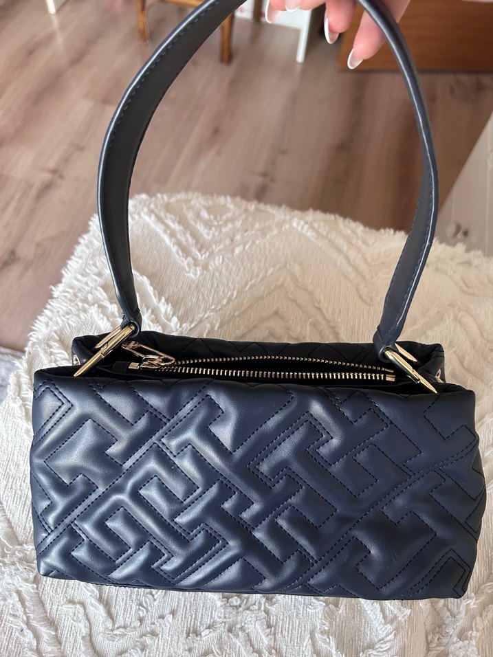 Lacivert nakışlı Deri Kadın Çanta - Görsel 4