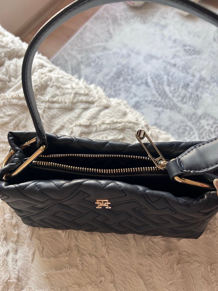 Lacivert nakışlı Deri Kadın Çanta - Görsel 2