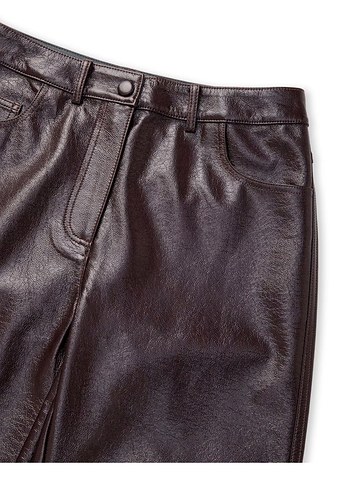 Mürdüm Parlak Deri Kadın Pantolon - Görsel 2