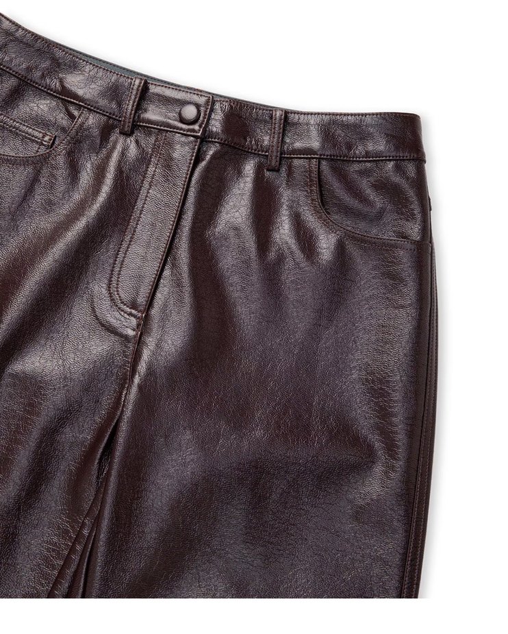 Mürdüm Parlak Deri Kadın Pantolon - Görsel 2