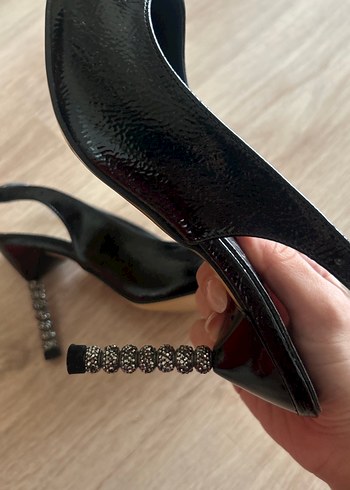 Parlak Siyah Yılan Desenli Stiletto Topuklu - Görsel 3